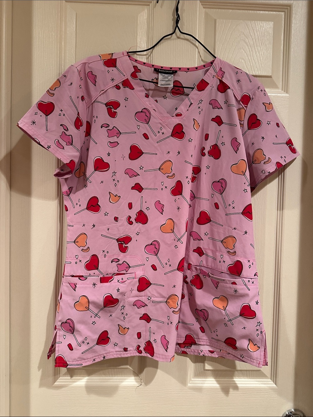 HeartSoul Pink Lollipop Heart Print Kids Scrub Top